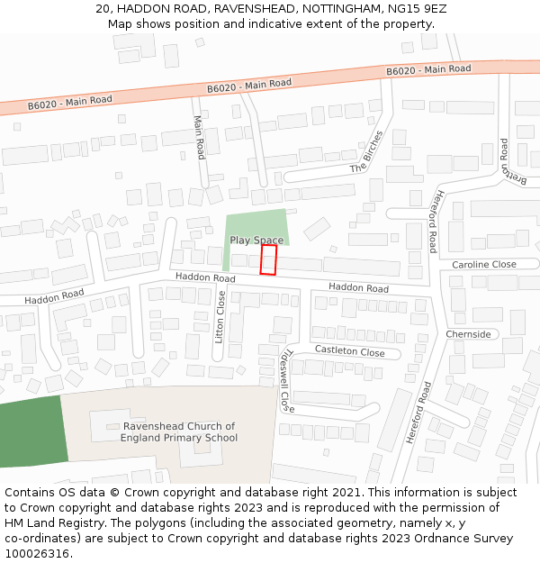 20, HADDON ROAD, RAVENSHEAD, NOTTINGHAM, NG15 9EZ: Location map and indicative extent of plot