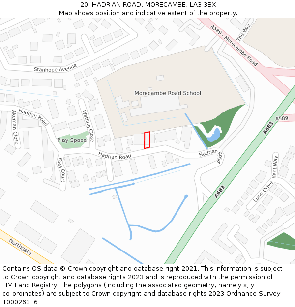 20, HADRIAN ROAD, MORECAMBE, LA3 3BX: Location map and indicative extent of plot