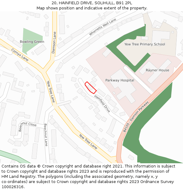 20, HAINFIELD DRIVE, SOLIHULL, B91 2PL: Location map and indicative extent of plot