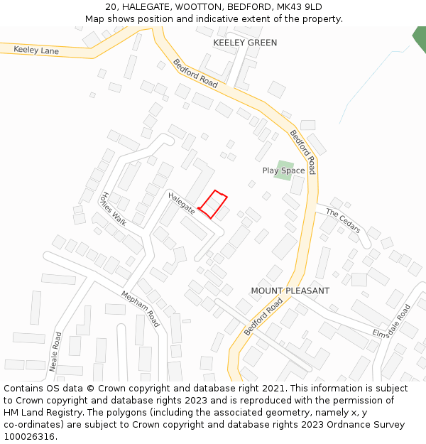 20, HALEGATE, WOOTTON, BEDFORD, MK43 9LD: Location map and indicative extent of plot