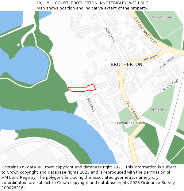 20, HALL COURT, BROTHERTON, KNOTTINGLEY, WF11 9HF: Location map and indicative extent of plot