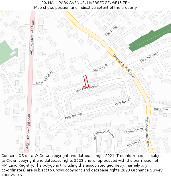 20, HALL PARK AVENUE, LIVERSEDGE, WF15 7EH: Location map and indicative extent of plot