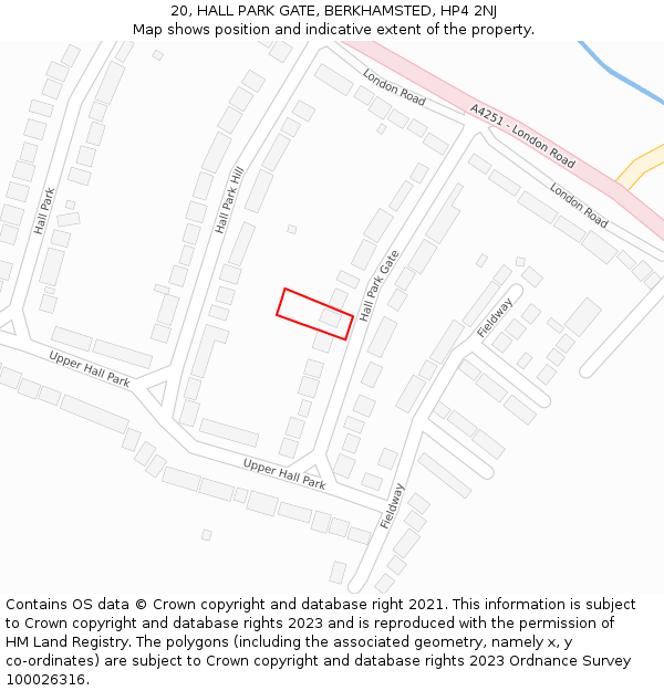20, HALL PARK GATE, BERKHAMSTED, HP4 2NJ: Location map and indicative extent of plot