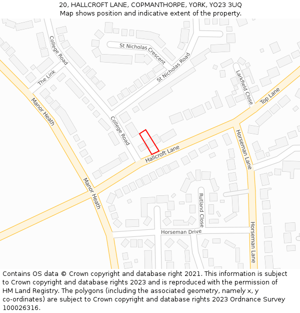 20, HALLCROFT LANE, COPMANTHORPE, YORK, YO23 3UQ: Location map and indicative extent of plot