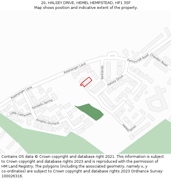 20, HALSEY DRIVE, HEMEL HEMPSTEAD, HP1 3SF: Location map and indicative extent of plot