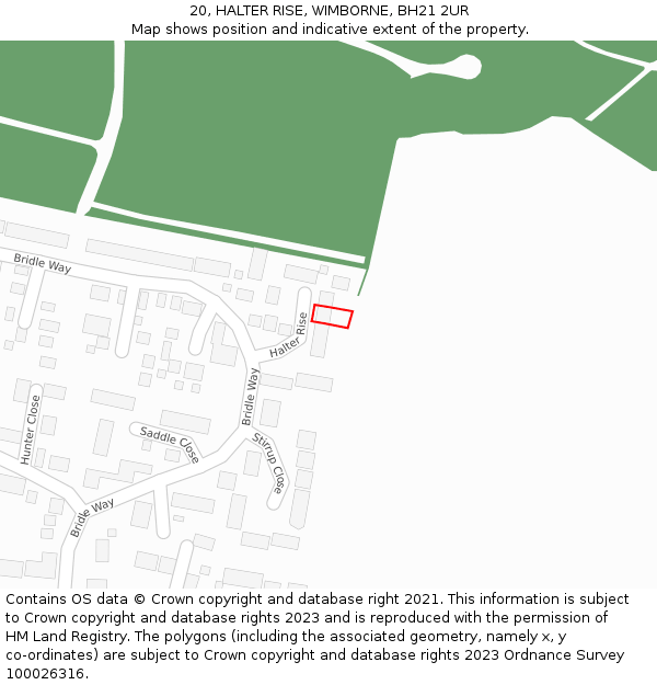 20, HALTER RISE, WIMBORNE, BH21 2UR: Location map and indicative extent of plot