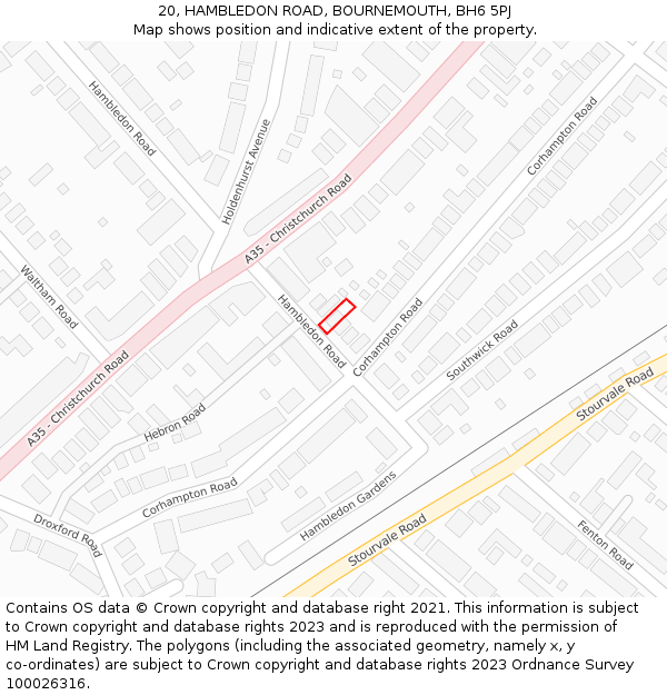 20, HAMBLEDON ROAD, BOURNEMOUTH, BH6 5PJ: Location map and indicative extent of plot