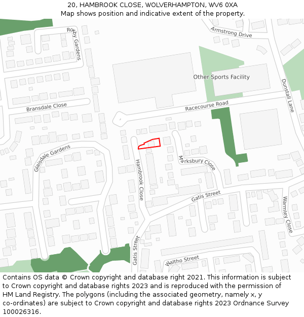 20, HAMBROOK CLOSE, WOLVERHAMPTON, WV6 0XA: Location map and indicative extent of plot