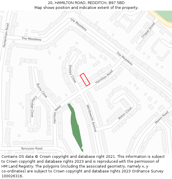 20, HAMILTON ROAD, REDDITCH, B97 5BD: Location map and indicative extent of plot