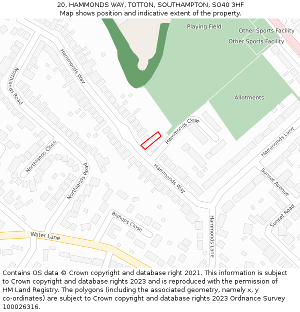 20, HAMMONDS WAY, TOTTON, SOUTHAMPTON, SO40 3HF: Location map and indicative extent of plot