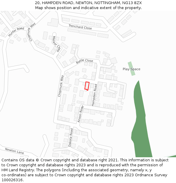 20, HAMPDEN ROAD, NEWTON, NOTTINGHAM, NG13 8ZX: Location map and indicative extent of plot