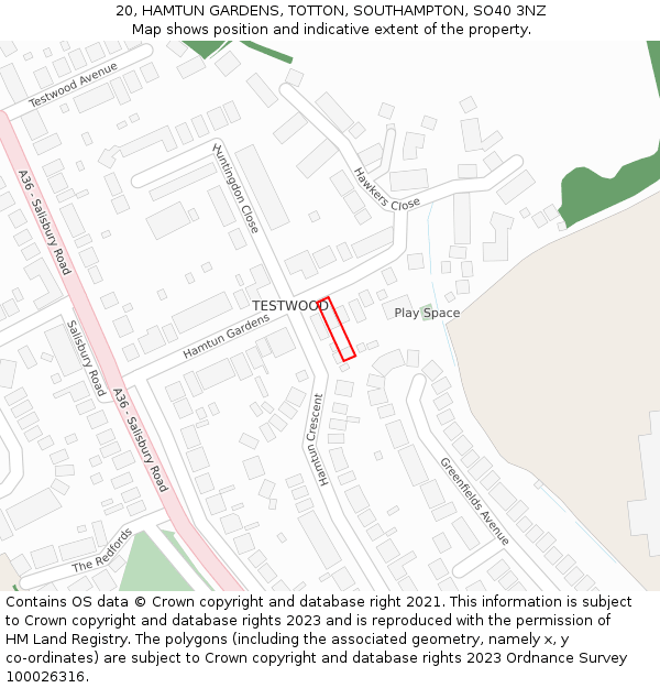 20, HAMTUN GARDENS, TOTTON, SOUTHAMPTON, SO40 3NZ: Location map and indicative extent of plot