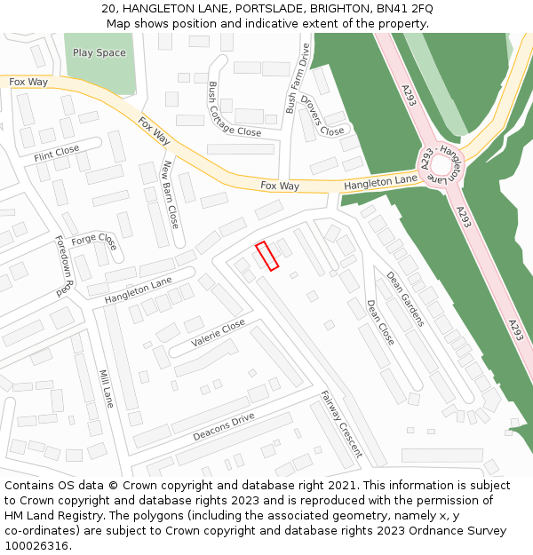 20, HANGLETON LANE, PORTSLADE, BRIGHTON, BN41 2FQ: Location map and indicative extent of plot