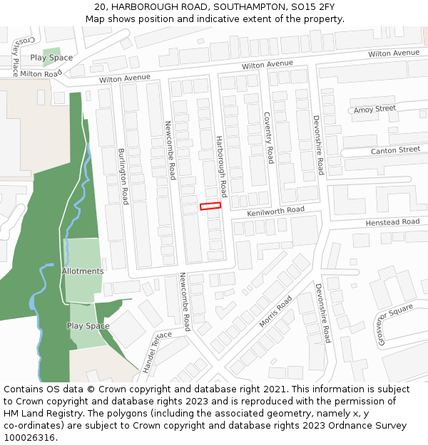 20, HARBOROUGH ROAD, SOUTHAMPTON, SO15 2FY: Location map and indicative extent of plot