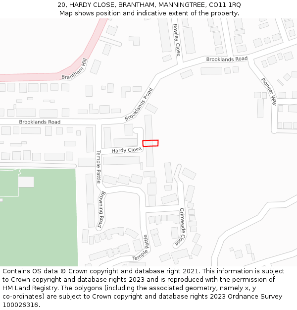 20, HARDY CLOSE, BRANTHAM, MANNINGTREE, CO11 1RQ: Location map and indicative extent of plot