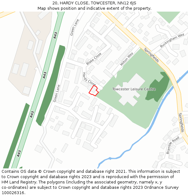 20, HARDY CLOSE, TOWCESTER, NN12 6JS: Location map and indicative extent of plot