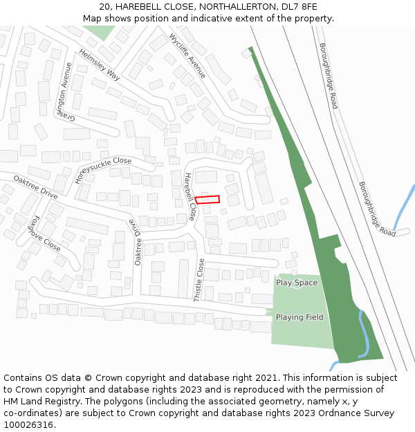 20, HAREBELL CLOSE, NORTHALLERTON, DL7 8FE: Location map and indicative extent of plot