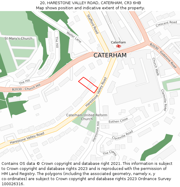 20, HARESTONE VALLEY ROAD, CATERHAM, CR3 6HB: Location map and indicative extent of plot