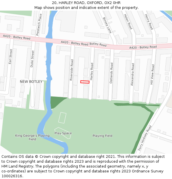 20, HARLEY ROAD, OXFORD, OX2 0HR: Location map and indicative extent of plot