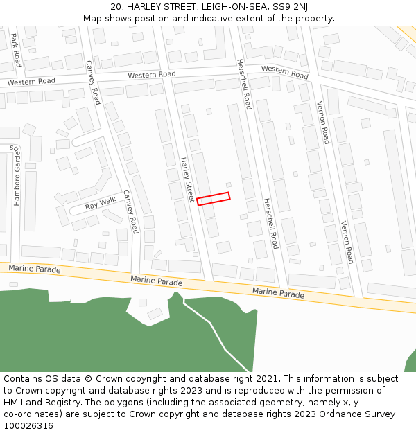 20, HARLEY STREET, LEIGH-ON-SEA, SS9 2NJ: Location map and indicative extent of plot