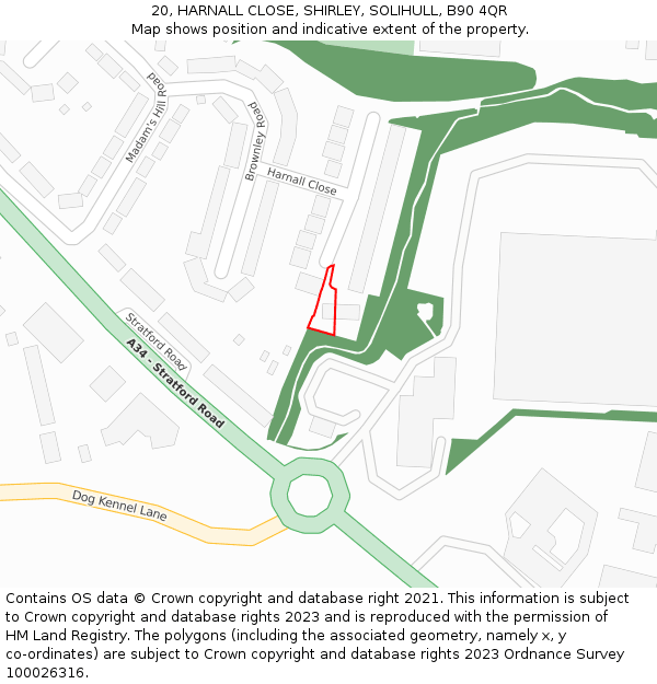 20, HARNALL CLOSE, SHIRLEY, SOLIHULL, B90 4QR: Location map and indicative extent of plot