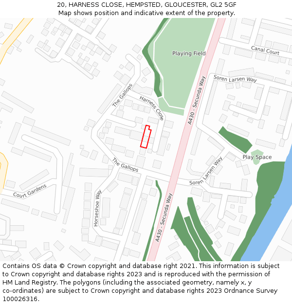 20, HARNESS CLOSE, HEMPSTED, GLOUCESTER, GL2 5GF: Location map and indicative extent of plot