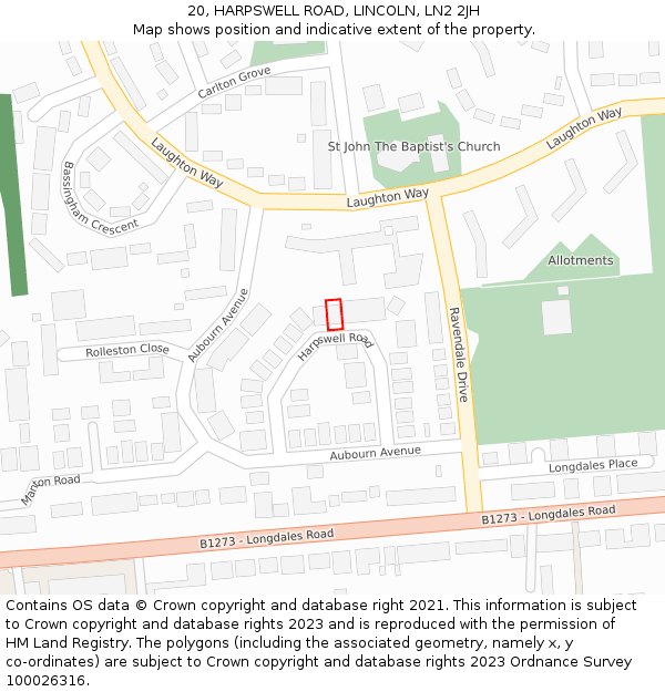 20, HARPSWELL ROAD, LINCOLN, LN2 2JH: Location map and indicative extent of plot