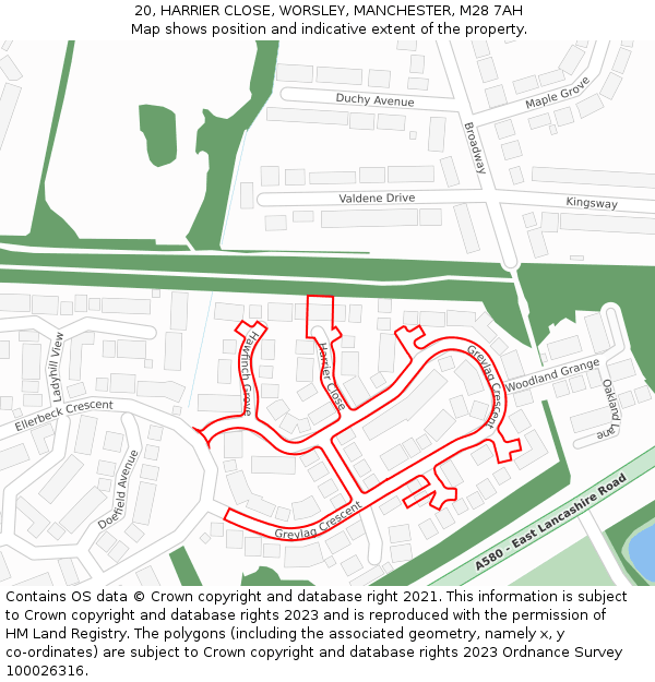 20, HARRIER CLOSE, WORSLEY, MANCHESTER, M28 7AH: Location map and indicative extent of plot