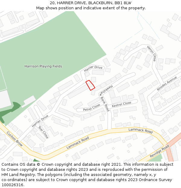 20, HARRIER DRIVE, BLACKBURN, BB1 8LW: Location map and indicative extent of plot