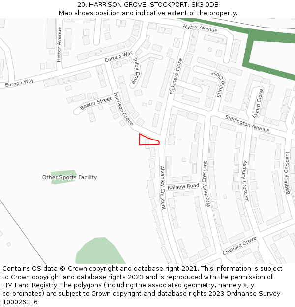 20, HARRISON GROVE, STOCKPORT, SK3 0DB: Location map and indicative extent of plot