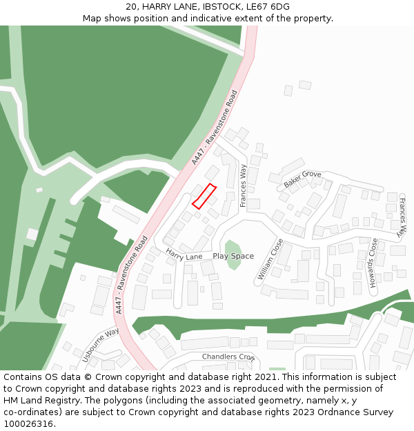 20, HARRY LANE, IBSTOCK, LE67 6DG: Location map and indicative extent of plot