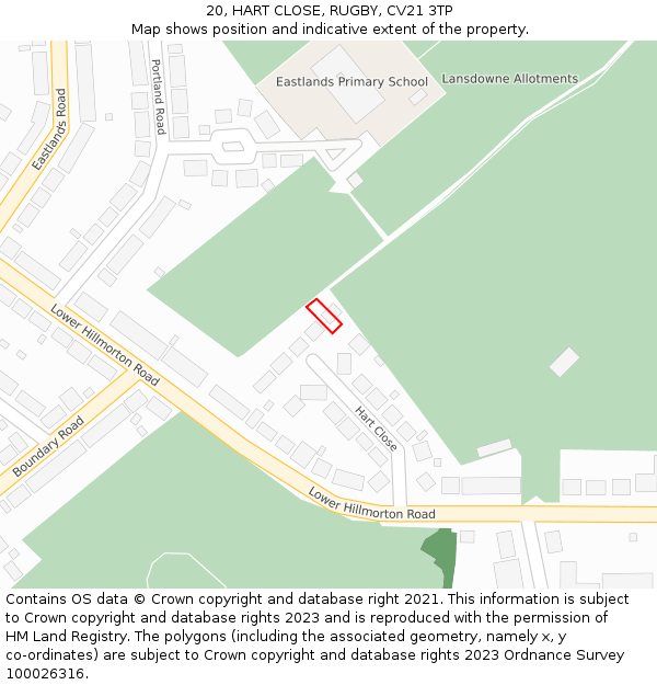 20, HART CLOSE, RUGBY, CV21 3TP: Location map and indicative extent of plot