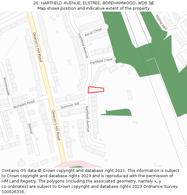 20, HARTFIELD AVENUE, ELSTREE, BOREHAMWOOD, WD6 3JE: Location map and indicative extent of plot