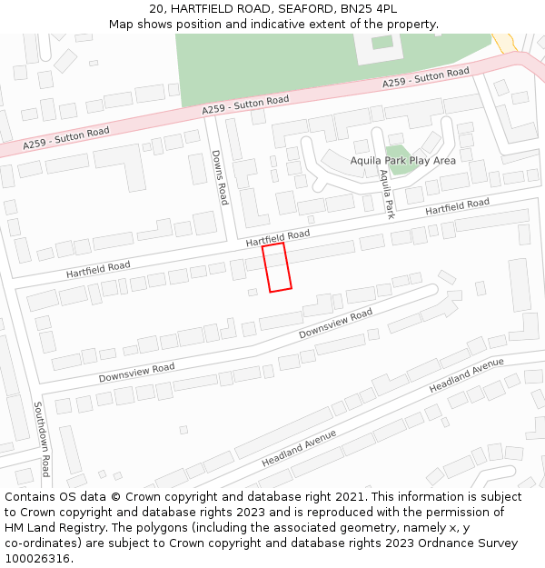 20, HARTFIELD ROAD, SEAFORD, BN25 4PL: Location map and indicative extent of plot