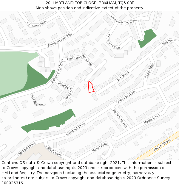 20, HARTLAND TOR CLOSE, BRIXHAM, TQ5 0RE: Location map and indicative extent of plot