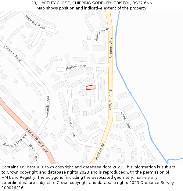 20, HARTLEY CLOSE, CHIPPING SODBURY, BRISTOL, BS37 6NN: Location map and indicative extent of plot