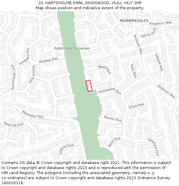 20, HARTSHOLME PARK, KINGSWOOD, HULL, HU7 3HP: Location map and indicative extent of plot