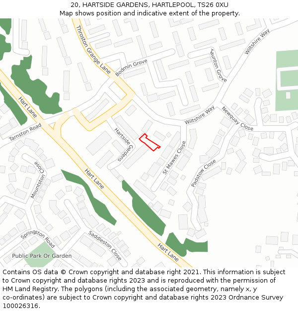 20, HARTSIDE GARDENS, HARTLEPOOL, TS26 0XU: Location map and indicative extent of plot