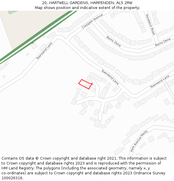 20, HARTWELL GARDENS, HARPENDEN, AL5 2RW: Location map and indicative extent of plot