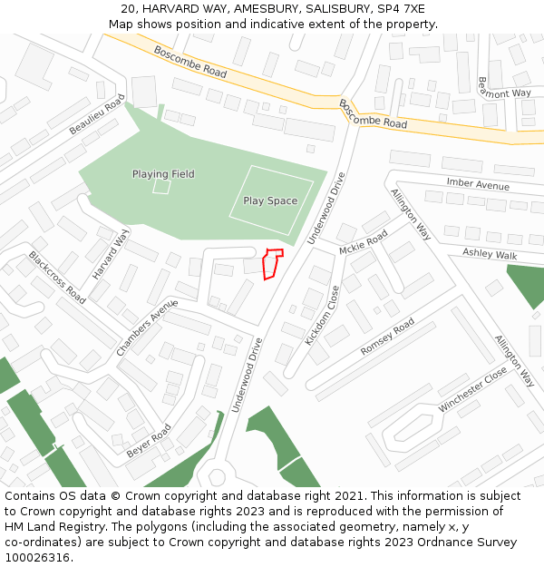 20, HARVARD WAY, AMESBURY, SALISBURY, SP4 7XE: Location map and indicative extent of plot