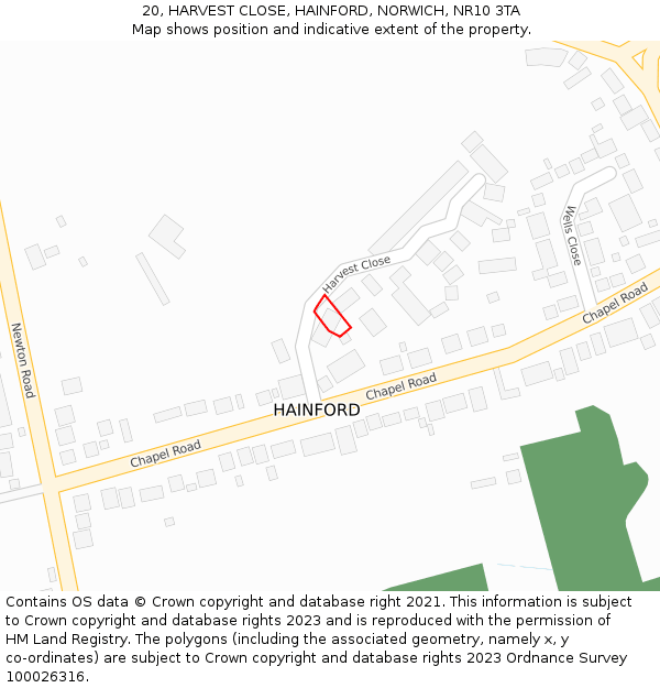 20, HARVEST CLOSE, HAINFORD, NORWICH, NR10 3TA: Location map and indicative extent of plot