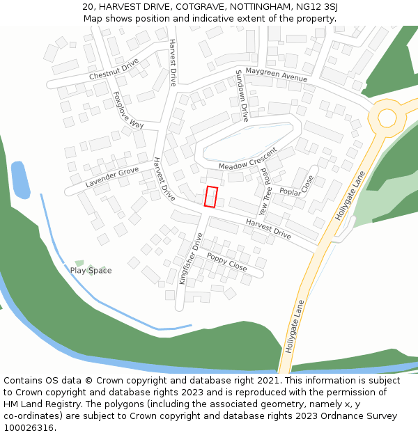 20, HARVEST DRIVE, COTGRAVE, NOTTINGHAM, NG12 3SJ: Location map and indicative extent of plot