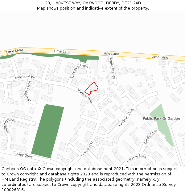 20, HARVEST WAY, OAKWOOD, DERBY, DE21 2XB: Location map and indicative extent of plot
