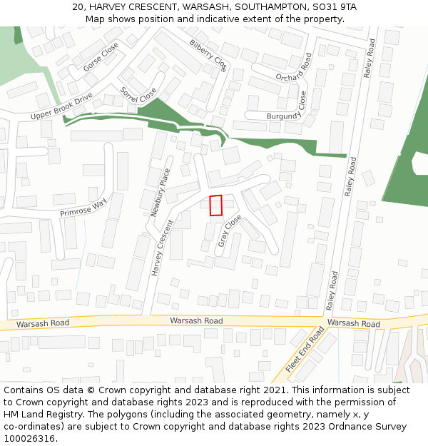 20, HARVEY CRESCENT, WARSASH, SOUTHAMPTON, SO31 9TA: Location map and indicative extent of plot