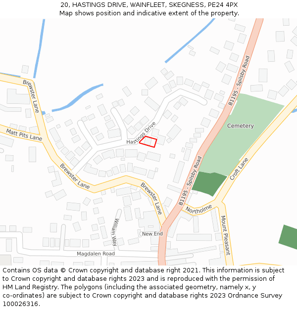 20, HASTINGS DRIVE, WAINFLEET, SKEGNESS, PE24 4PX: Location map and indicative extent of plot