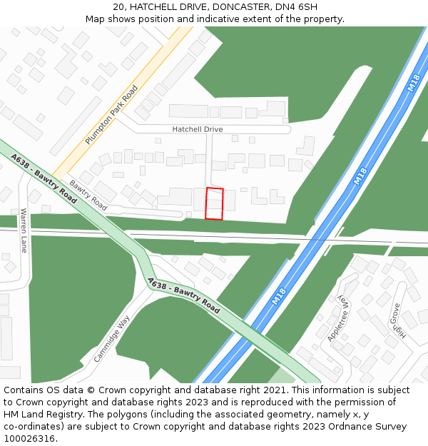 20, HATCHELL DRIVE, DONCASTER, DN4 6SH: Location map and indicative extent of plot