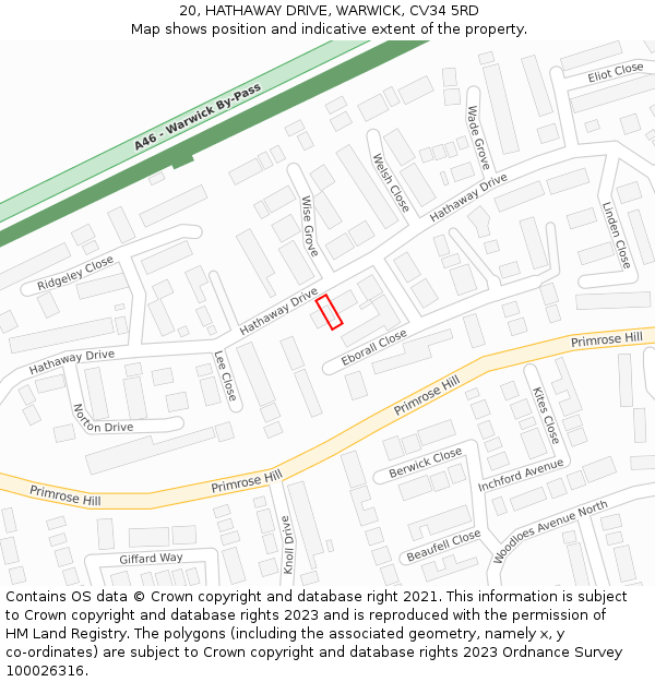 20, HATHAWAY DRIVE, WARWICK, CV34 5RD: Location map and indicative extent of plot