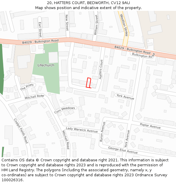 20, HATTERS COURT, BEDWORTH, CV12 9AU: Location map and indicative extent of plot