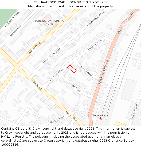 20, HAVELOCK ROAD, BOGNOR REGIS, PO21 2EZ: Location map and indicative extent of plot