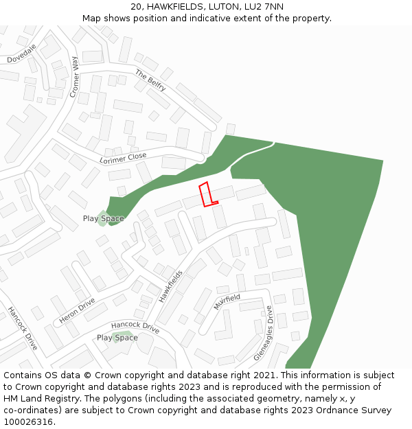 20, HAWKFIELDS, LUTON, LU2 7NN: Location map and indicative extent of plot